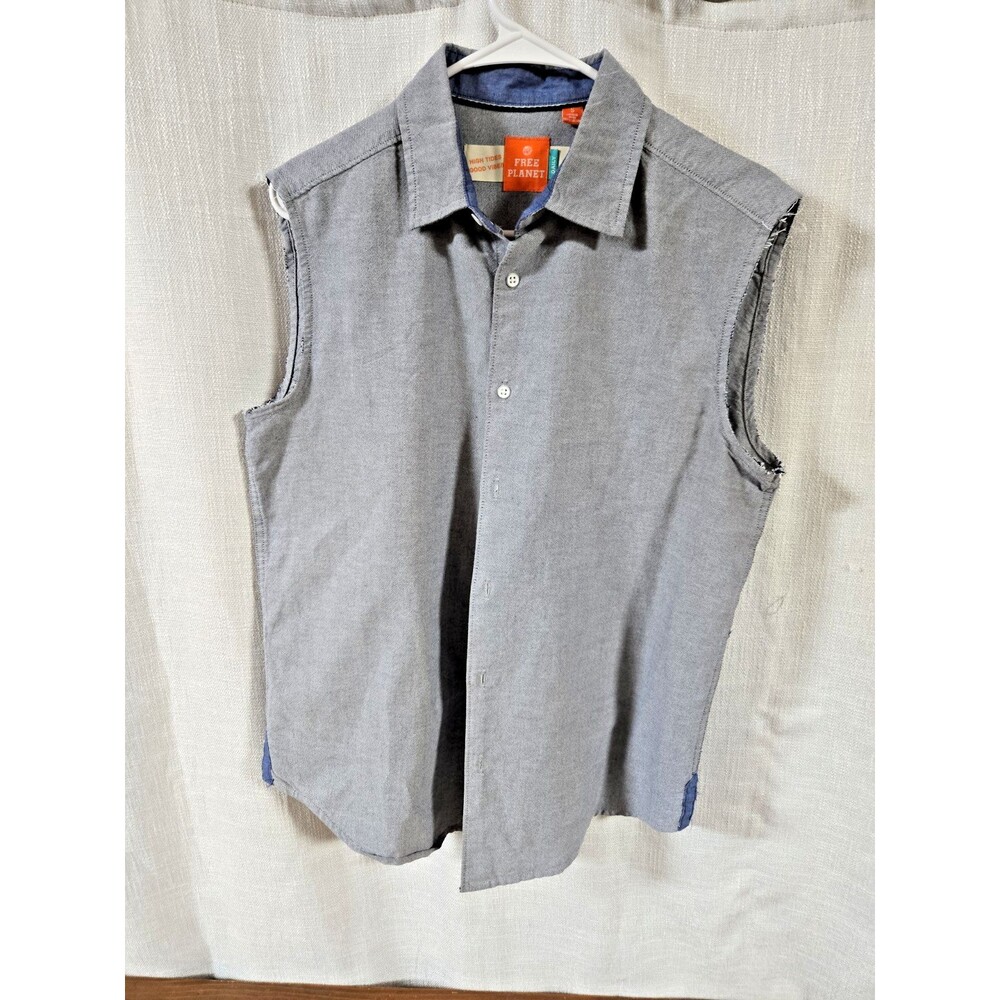 Free Planet Mens Small Sleeveless Cotton Button Shirt